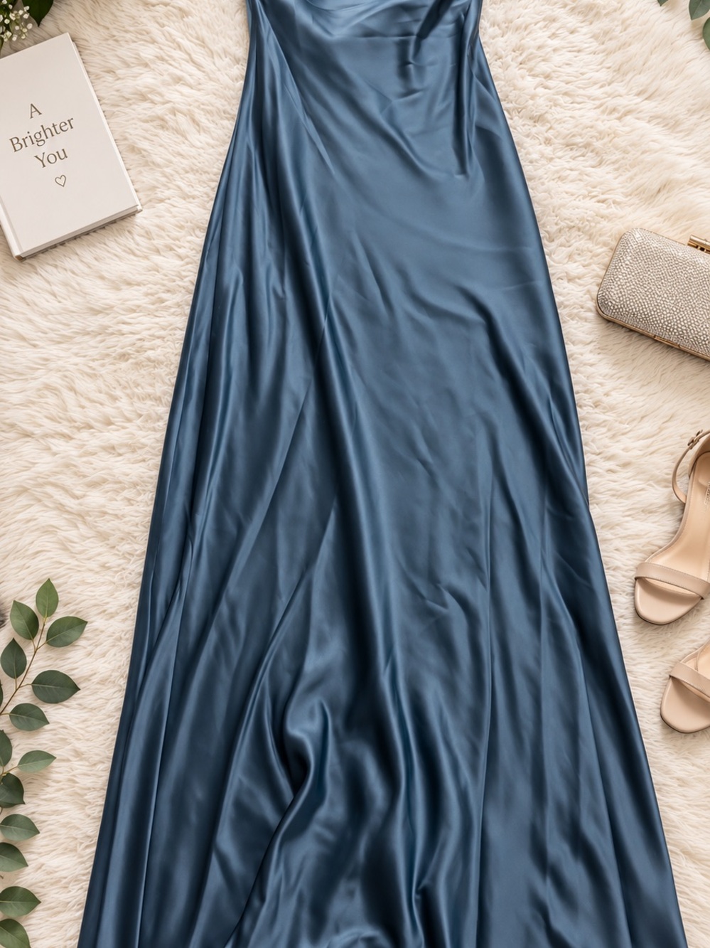 Satin Bias Maxi Skirt in Steel Blue